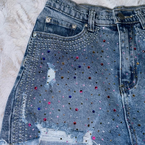 Denim Rhinestone Shorts - Picture 3 of 6